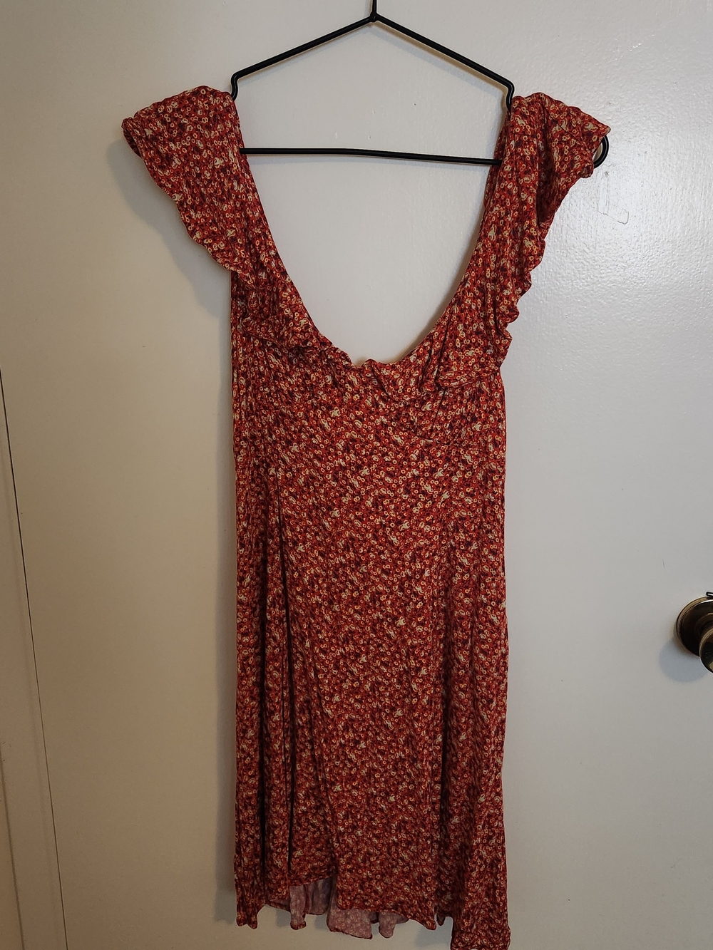 Urban Outfitters Kimchi Blue Red Floral Ruffle V-Back Dress